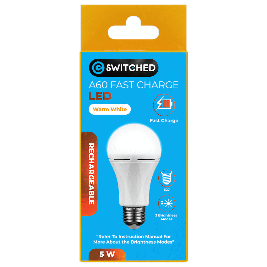 Switched 5w A60 Rechargeable Fast Charge E27 LED WW