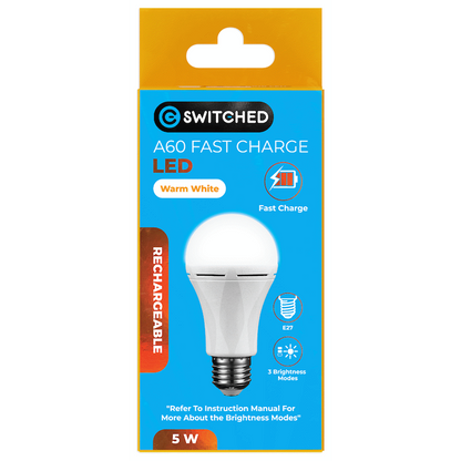 Switched 5w A60 Rechargeable Fast Charge E27 LED WW