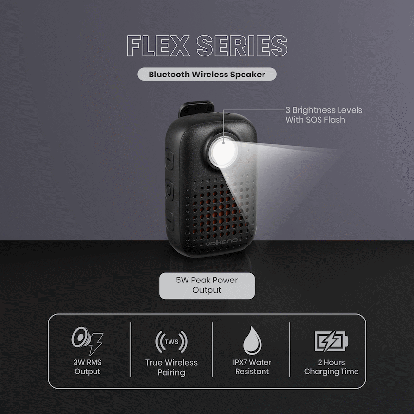 Volkano Flex Bluetooth Wireless Speaker - Black