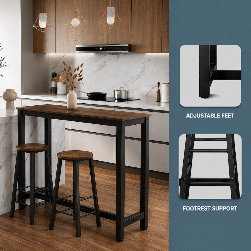 Chenin 3-Piece Bar Table & Stool Set - Chestnut