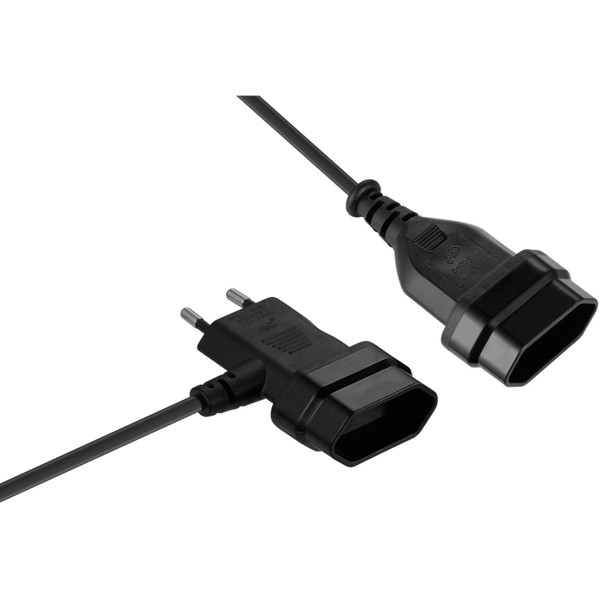 Switched Easy Cable Extender 2-Pin Euro to T-Shape AC 2-Pin Euro Socket 2m - Black