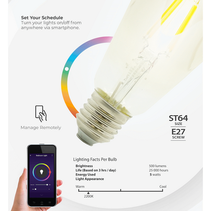 Smart WiFi Bulb 5W LED Amber Filament Vintage Screw