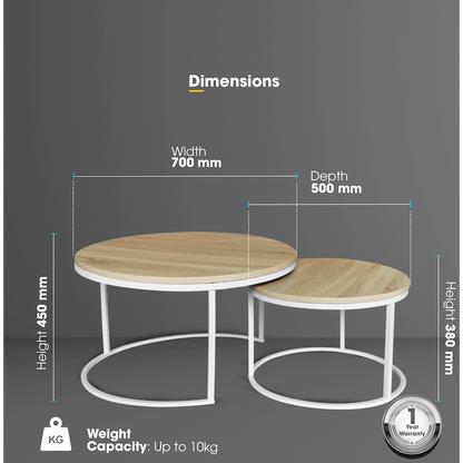 Everfurn Nile Nesting Coffee Table - Oak and White Frame