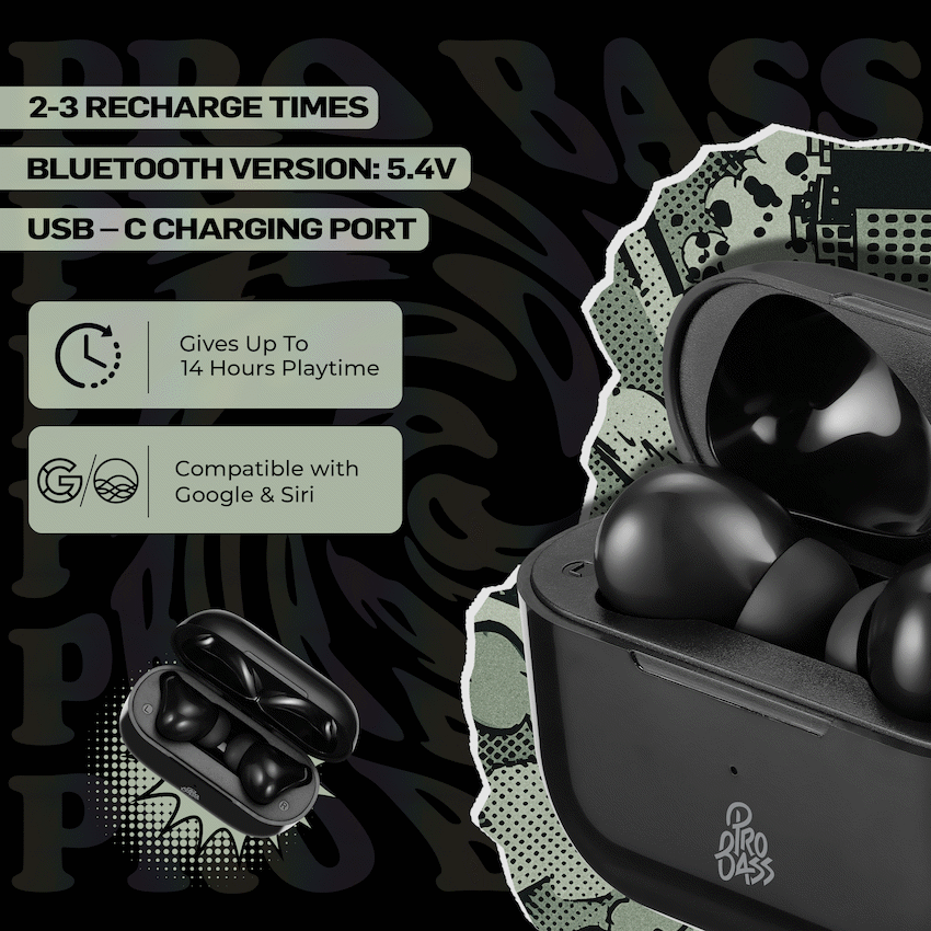 Pro Bass Pulse Buds True Wireless Earphones with Charging Case - Black