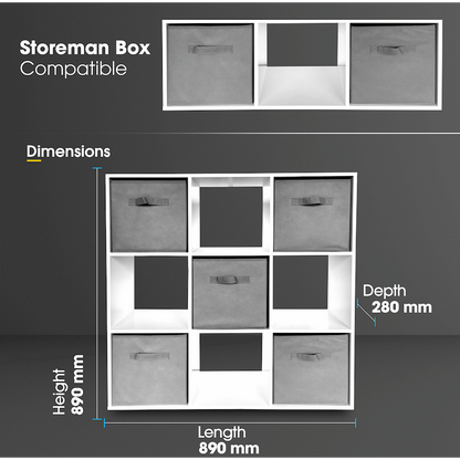 Everfurn Ninefold Bookshelf with 5 Storage Bins