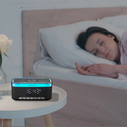 Volkano Radiant 2 Alarm Clock with Wireless Charging and Speaker - Black