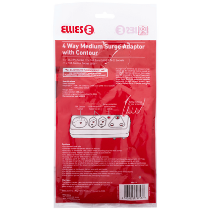Ellies 4-Way Surge Adaptor with Schuko - WT
