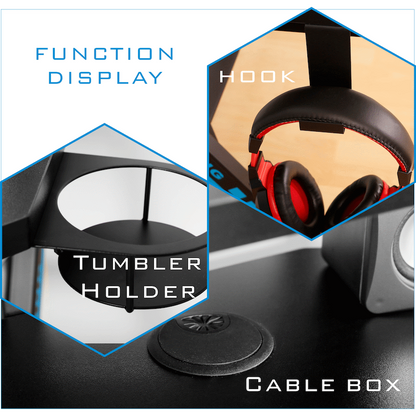 VX Gaming Donahue Gaming Desk - Black with Headphone Hook