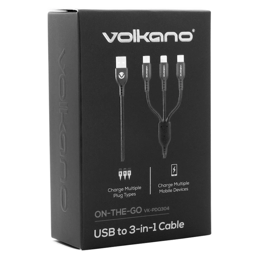 Volkano On-The-Go 3-in-1 1m Braided Cable - Black