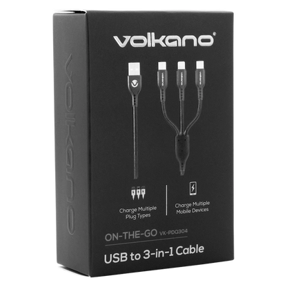 Volkano On-The-Go 3-in-1 1m Braided Cable - Black