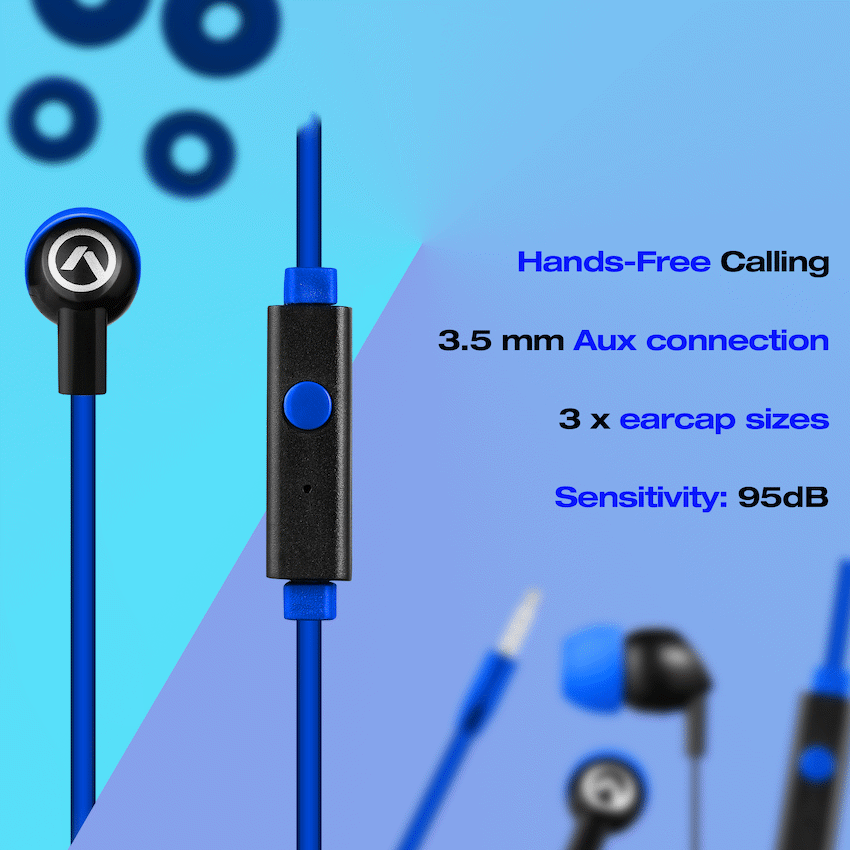 Amplify Vibe Series Earphones with Mic - Black and Blue