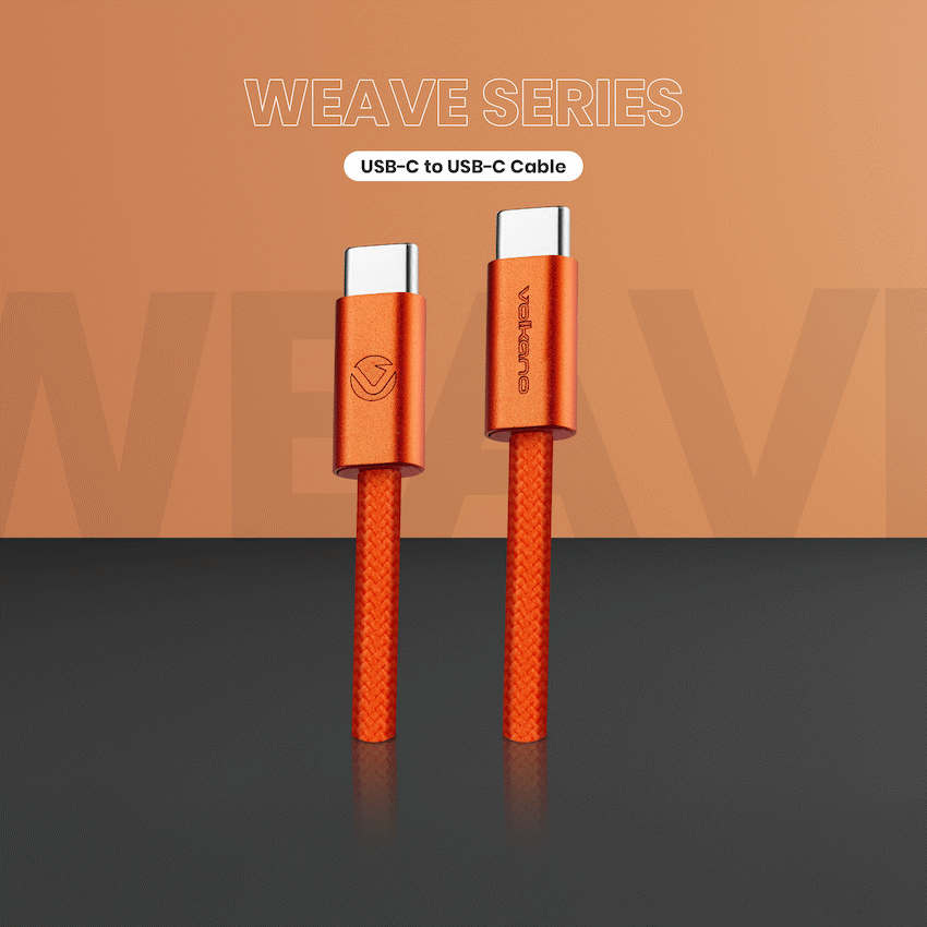 Volkano Weave Series 60w USB C to USB C 1.2m-Orange