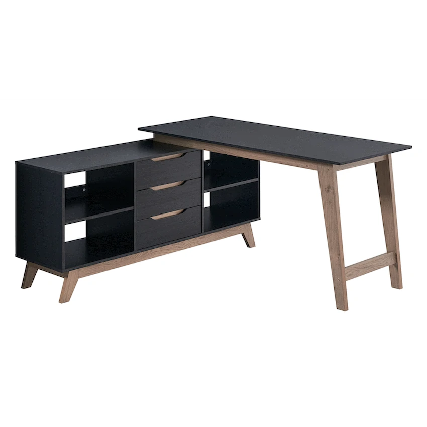 Everfurn Premium Lunar Office Desk - Black, L-Shaped, with Storage (Box 2 of 2)