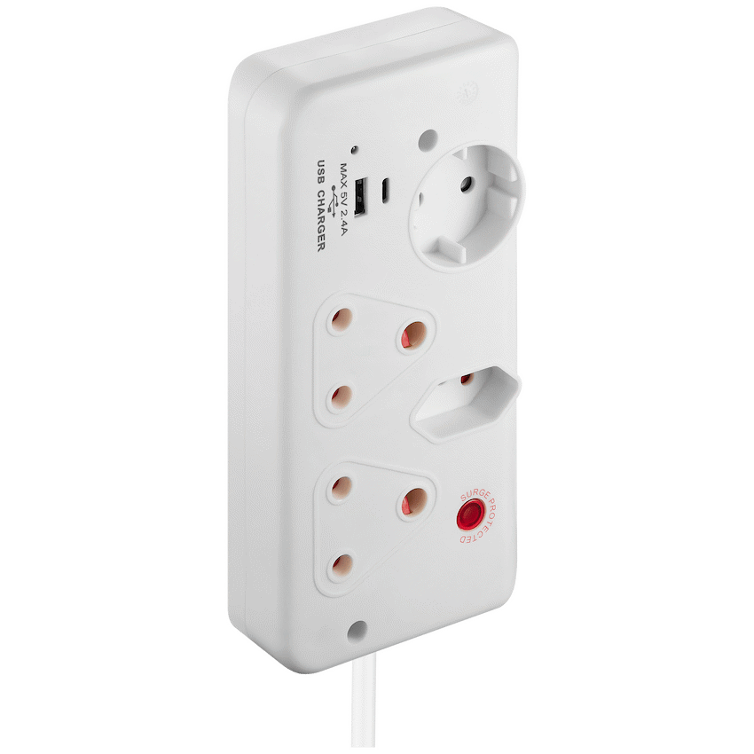 Switched 4-Way with 1x Type-C + 1x USB 2.4a Socket Medium Surge-Protected 0.5m