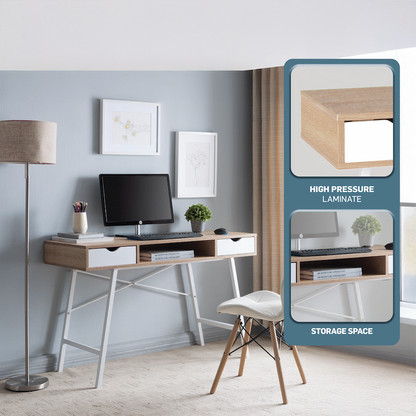 Everfurn Rain Work Desk - Study Desk with Two Drawers, Steel Frame, Adjustable Feet