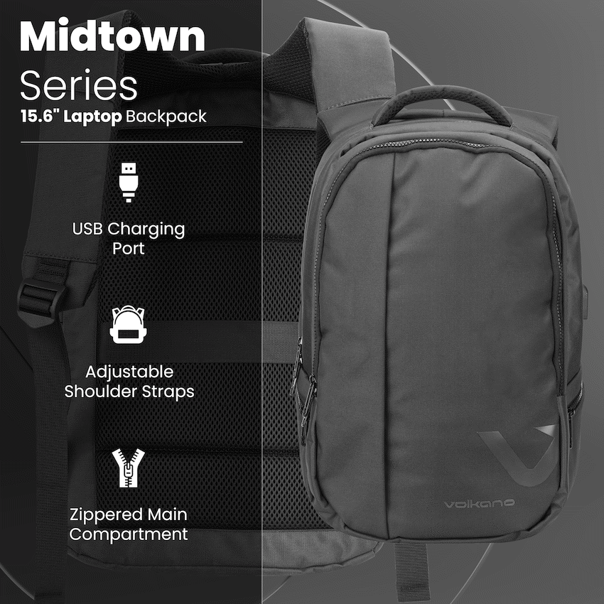 Volkano Midtown 15.6" Laptop Backpack - Black