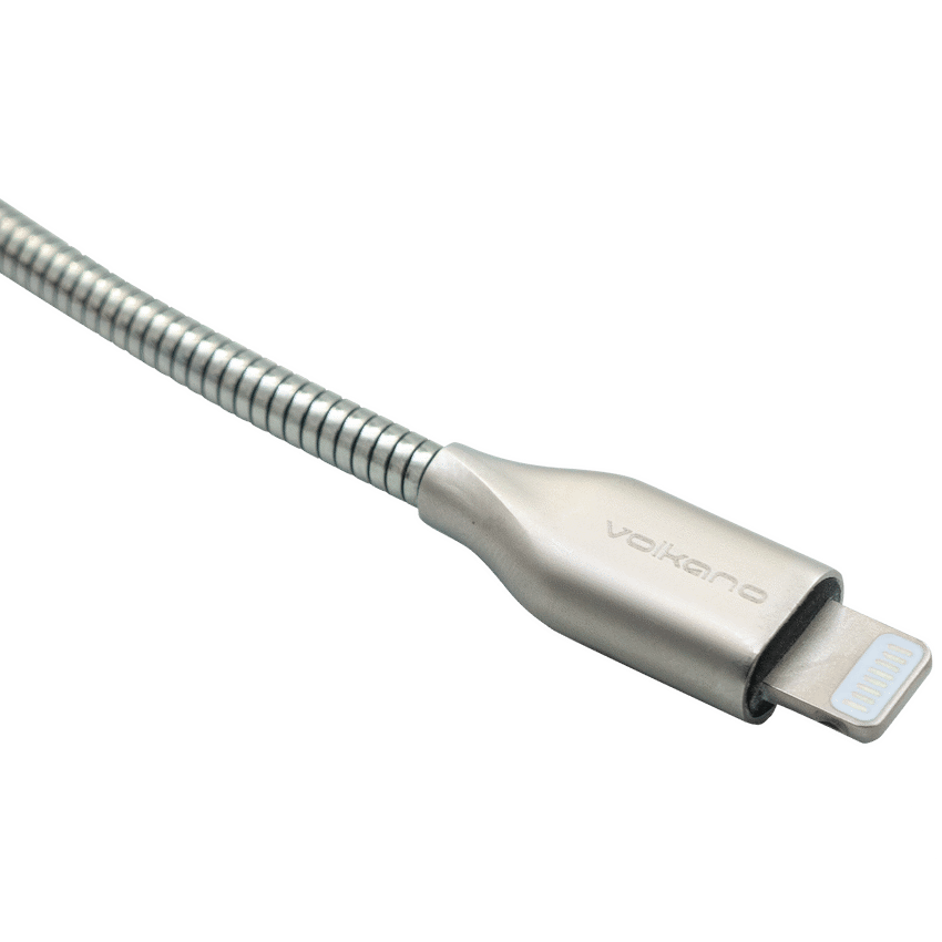 Volkano Iron Series Round Metallic Spring MFI Lightning Cable 1.2m - Silver