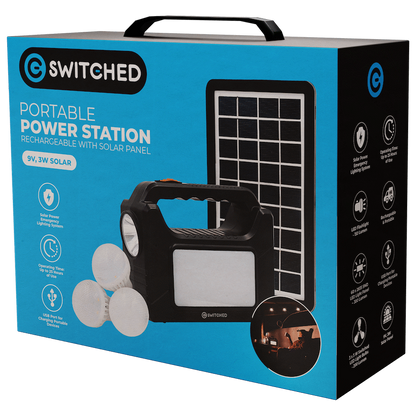 Switched Portable Power Station with Solar Panel - Black
