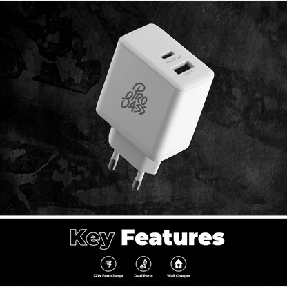 Pro Bass RapidCharge Series 32w Dual USB and Type-C Wall Charger