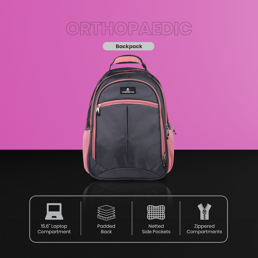 Volkano Orthopaedic Backpack 27L - Dark Grey/Pink