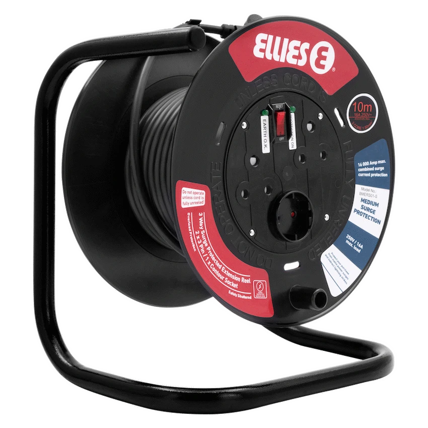 Ellies Heavy Duty Surge Protected Extension Reel 10m - BK