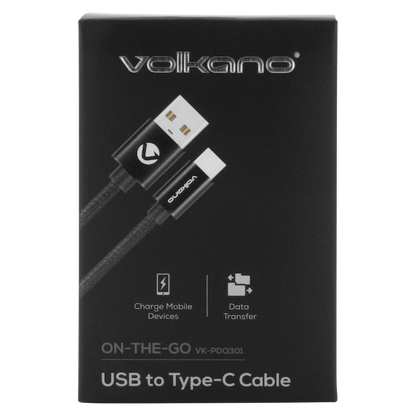 Volkano On-The-Go USB to Type-C 18w Braided 1m Cable - Black