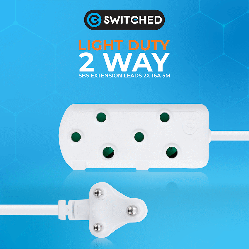 Switched Light Duty Side by Side (SBS) Extension Leads 5m - WT