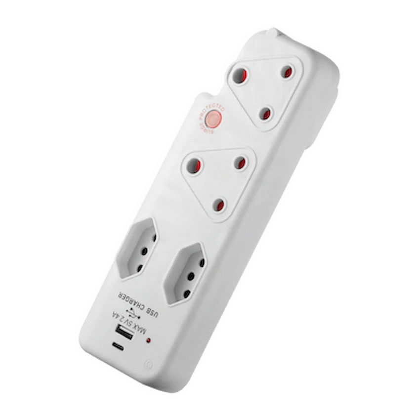 Switched 4-Way Medium Surge Adaptor with Type-C + USB