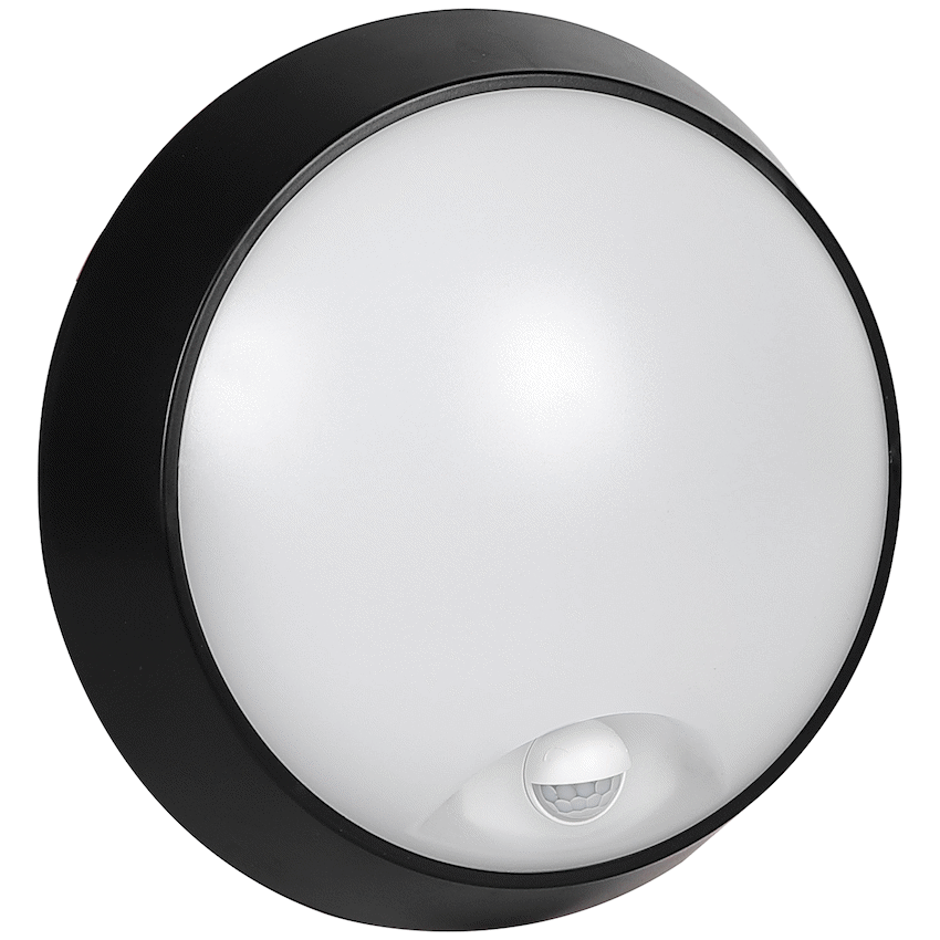 Ellies Spectra Series - AC 15W  Round LED Bulkhead with 3CCT and Sensor -BK