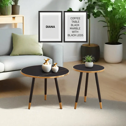 Everfurn Diana Coffee Table Black Marble with Black Legs