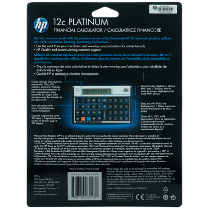 HP 12C Platinum Financial Calculator (Algebraic or RPN)
