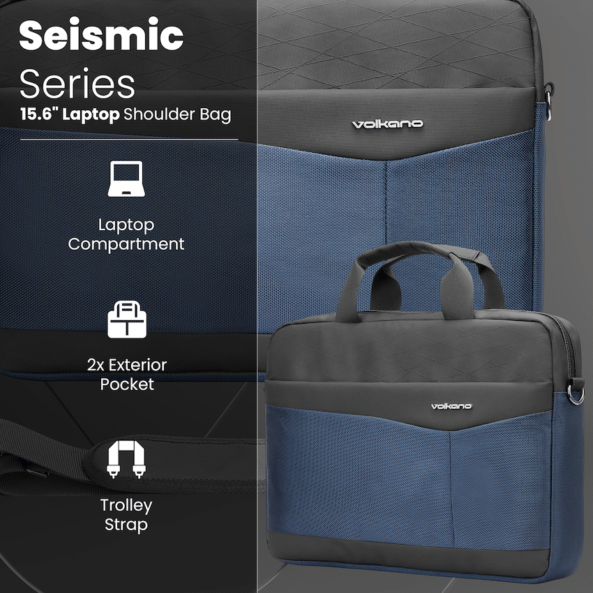 Volkano Seismic 15.6" Laptop Shoulder Bag Blk/Nvy