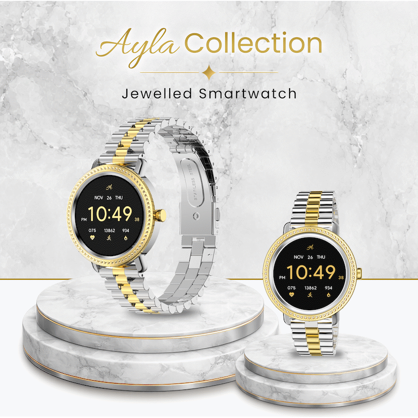 Volkano Ayla Collection Jewelled Smartwatch With 2 Colour Metal link strap