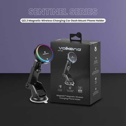 Volkano Sentinel Series Qi2.2 Magnetic Wireless Charging Car Dash Mount Phone Holder - Black