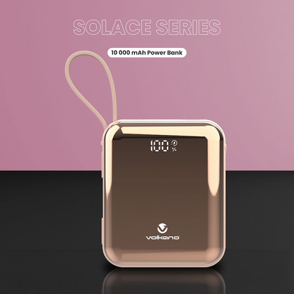 Volkano Solace Series 10 000 mAh Power Bank with Built-in USB-C & Lightning Cable - Pink & Rose Gold
