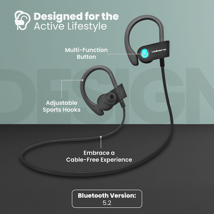 Volkano Race Series Bluetooth Sport Earhook Earphones - Black