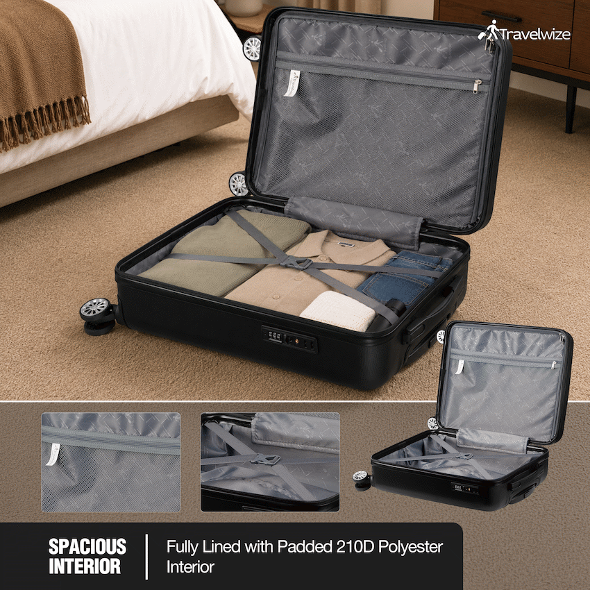 Travelwize Maple ABS 85cm 4-Wheels Spinner Luggage - Black