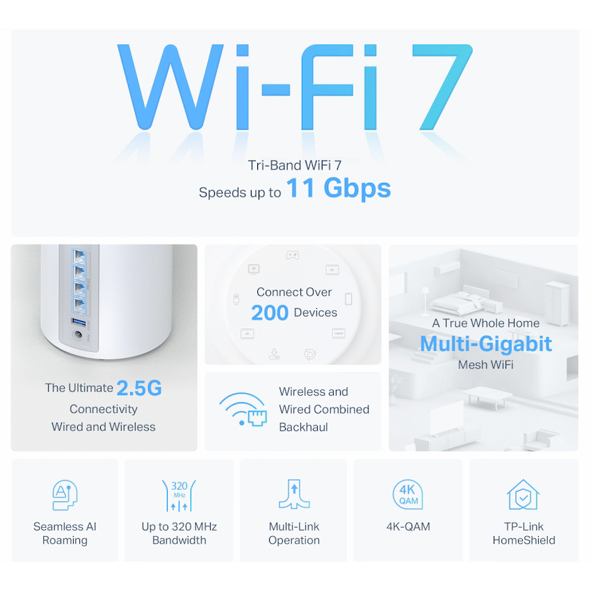 TP-Link Deco BE85 (1-Pack) BE19000 Tri-Band Whole Home Mesh Wi-Fi 7 System