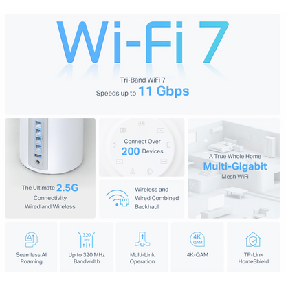 TP-Link Deco BE85 (1-Pack) BE19000 Tri-Band Whole Home Mesh Wi-Fi 7 System