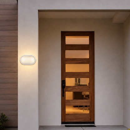 Ellies Illume Series - Large AC Oval Bulkhead - Aluminium + Glass - E27 Base -WT