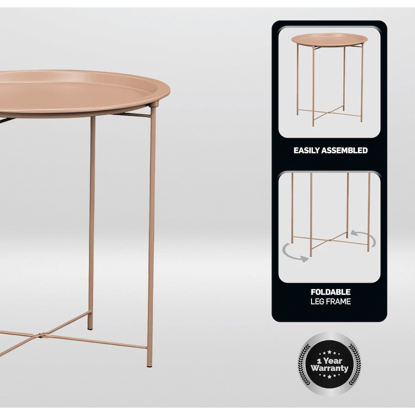 Everfurn Nala Side Table Beige, Painted MDF, Steel Frame, 2 Pack