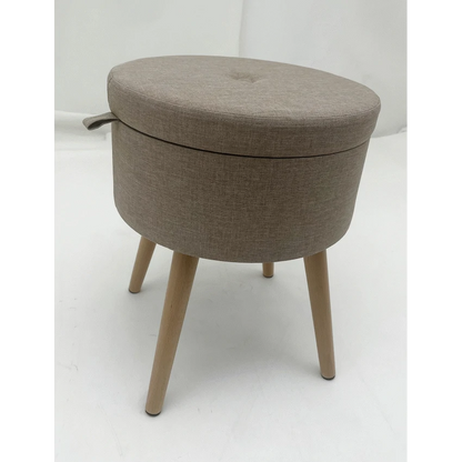 Sophie Round Storage Stool with Wooden Legs - Brown