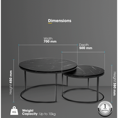 Everfurn Nile Nesting Coffee Table - Marble Black
