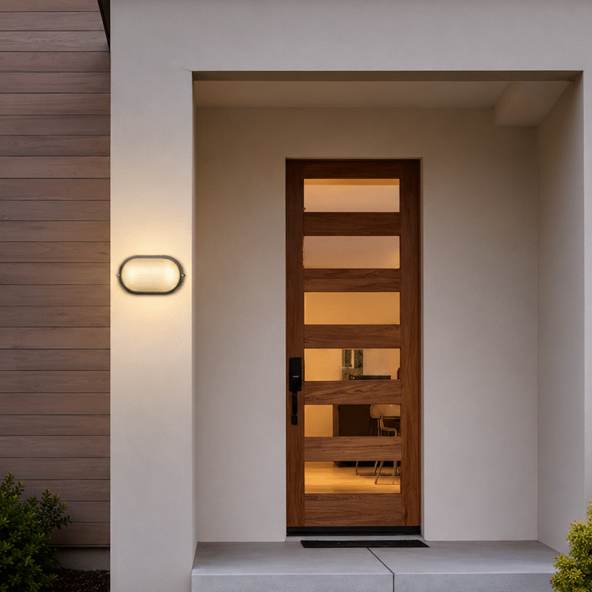 Ellies Illume Series - Large AC Oval Bulkhead - Aluminium  + Glass - E27 Base -BK