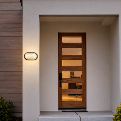 Ellies Illume Series - Large AC Oval Bulkhead - Aluminium  + Glass - E27 Base -BK