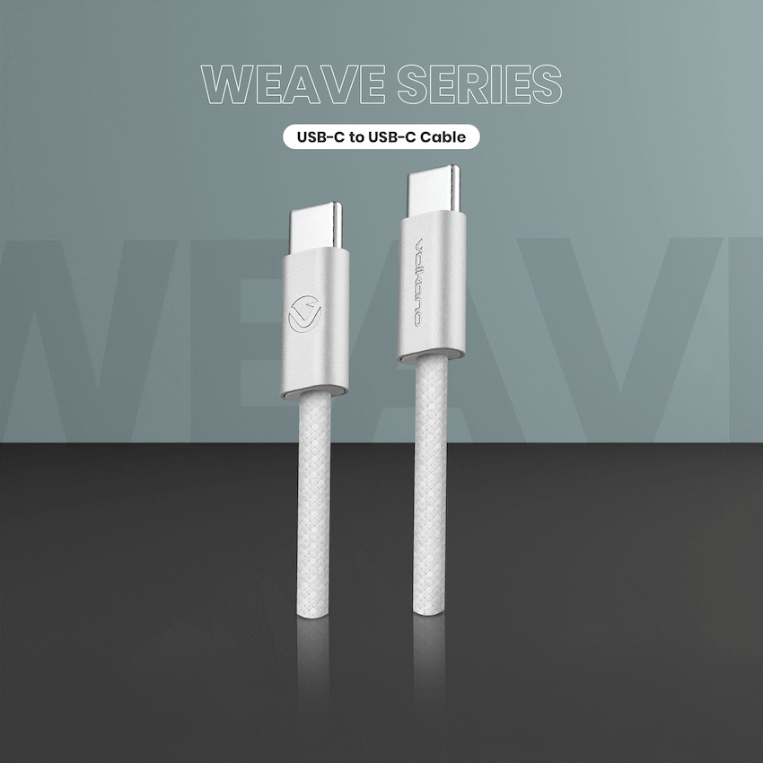 Volkano Weave Series 60w USB C to USB C 1.2m-White
