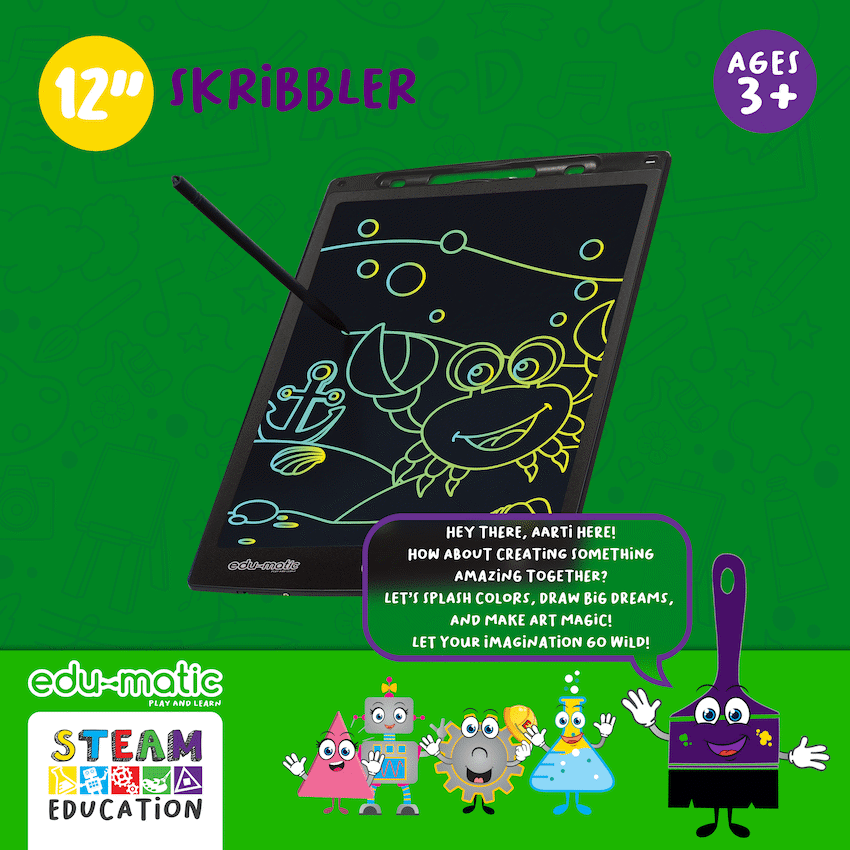 Edu-Matic Skribbler - 12in LCD Writing Tablet with 1 Delete Button