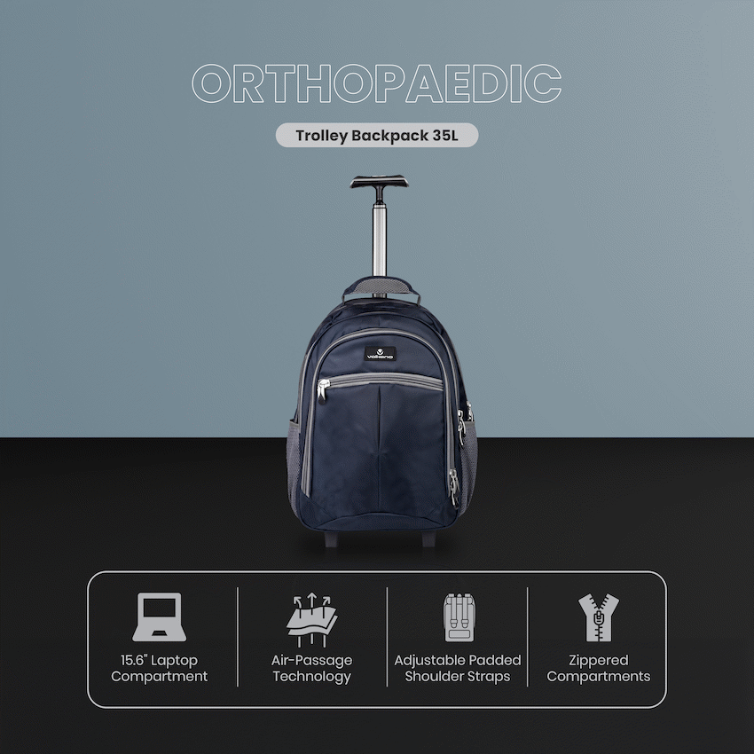 Volkano Orthopaedic Trolley Backpack 27L - Navy/Grey