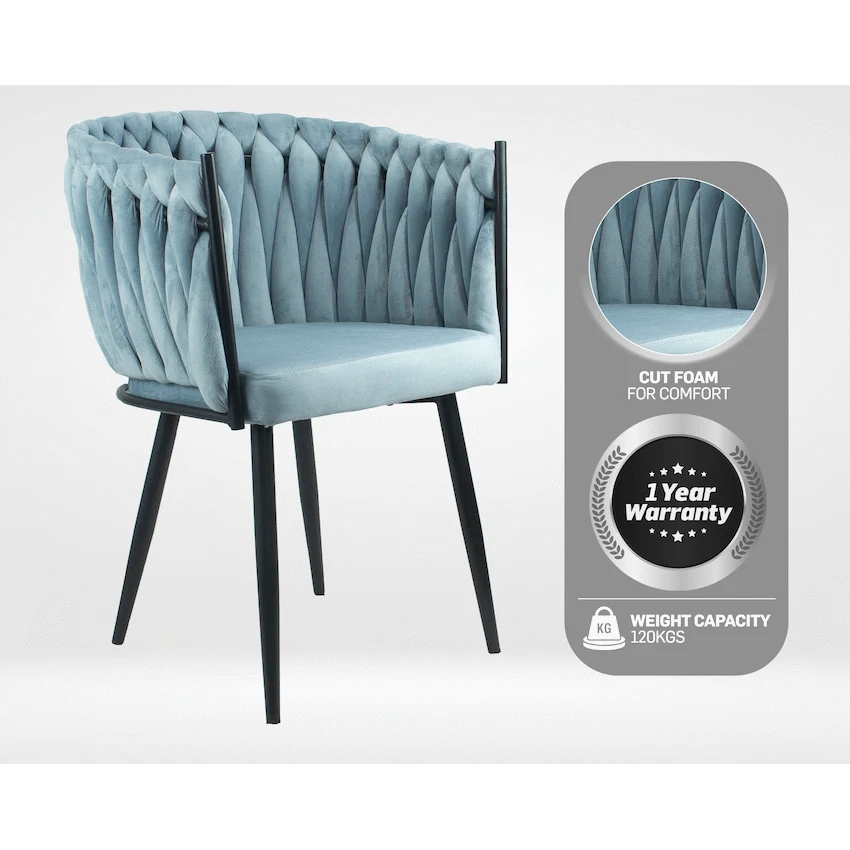 Everfurn Opulent Large Velvet Casual Chair Hazy Blue -2 Pack