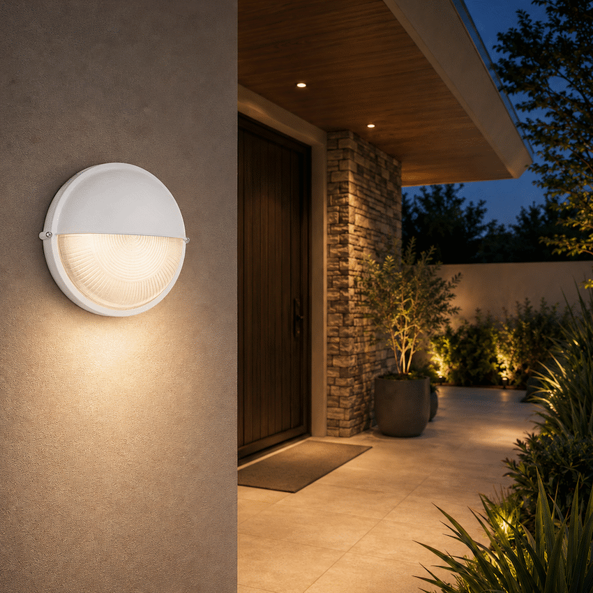 Ellies Arc Series - AC Round Bulkhead - Aluminium + Glass - E27 Base -WT